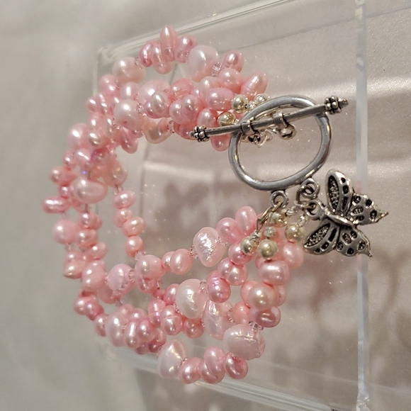 Freshwater Pearl & Swarovski Crystal 4 Strand Bracelet - Picture 2 of 4